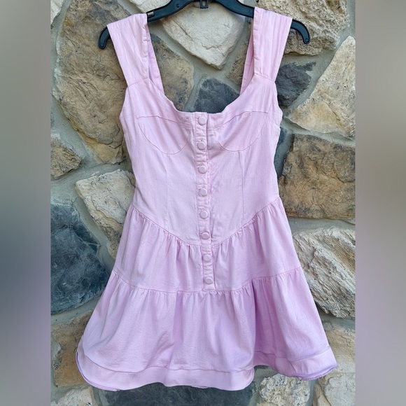 Pink Coquette Mini Micro Dress Size M Button Front Bustier Dollette Flirty Girly - Picture 1 of 7